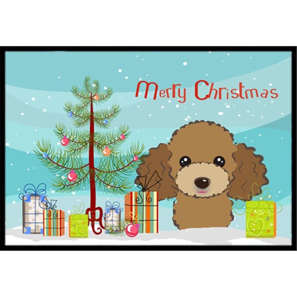 Carolines Treasures Christmas Tree and Chocolate Brown Poodle Indoor or Outdoor Mat- 18 x 27 BB1628MAT - main